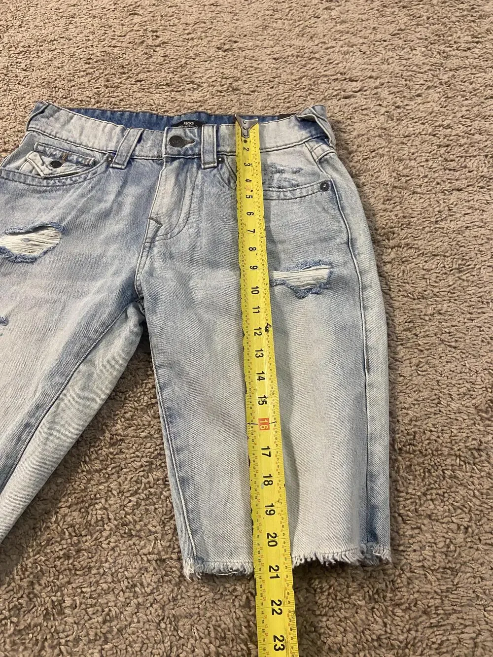 True Religion Ricky Shorts Mens 29 Blue Denim Relaxed Fit Distressed Bermuda